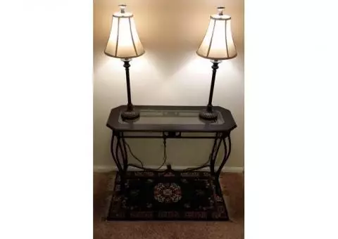 Black Sofa Table with 2 tall lamps - $75